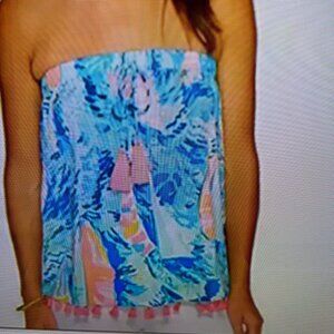 Lilly Pulitzer Palma Tube Top Hay Bay Bay Sailboat Tassel Strapless Womens Large